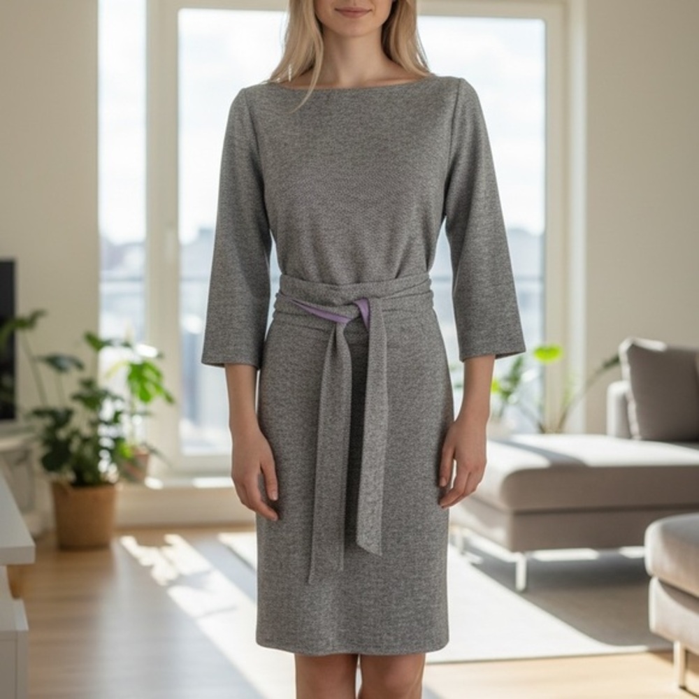 WORTH NEW YORK HERRINGBONE BLACK WHITE WOOL DRESS SZ 12